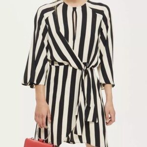 Topshop Striped Knot Front Dress 3/4 Sleeve Keyhole Mini Wrap Size US 10 Indie